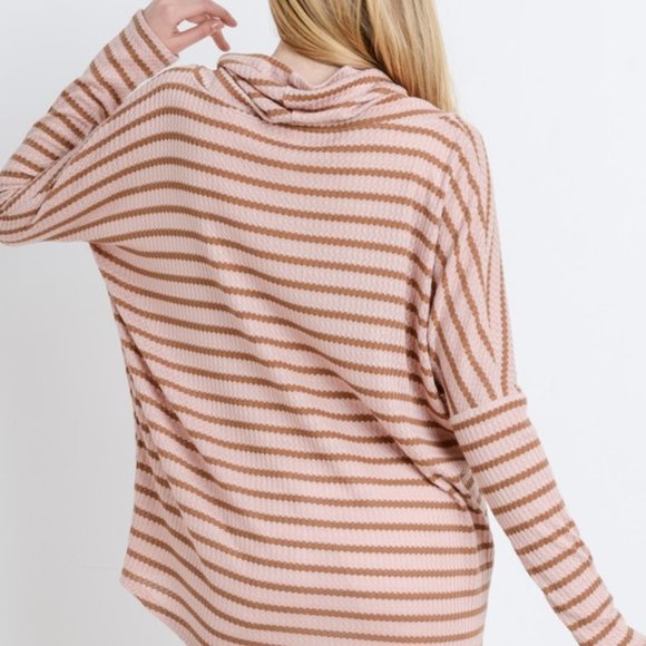 Striped Cowl Neck Waffle Knit Top NWT - Picture 3 of 6